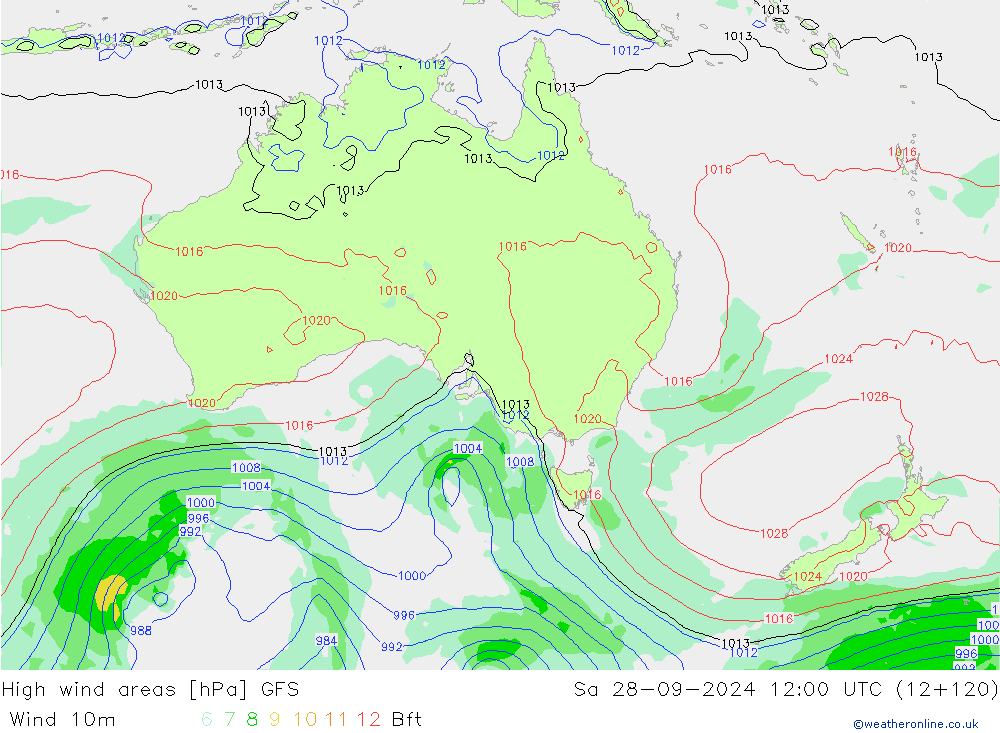 High wind areas GFS Sa 28.09.2024 12 UTC