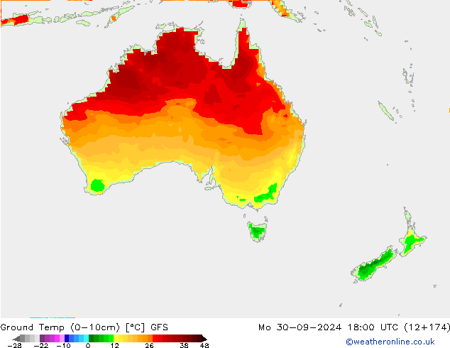 Ground Temp (0-10cm) GFS Mo 30.09.2024 18 UTC