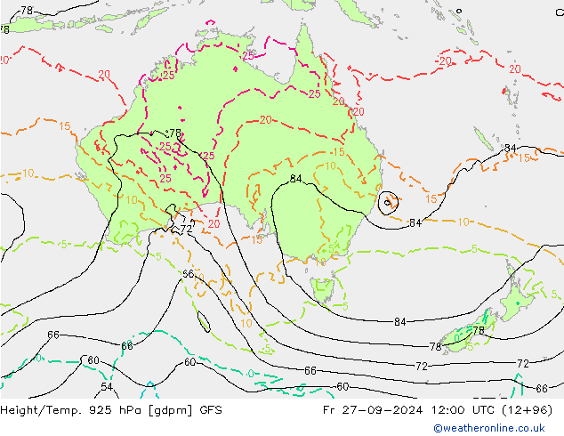 Height/Temp. 925 hPa GFS pt. 27.09.2024 12 UTC