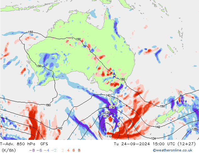 T-Adv. 850 hPa GFS Út 24.09.2024 15 UTC