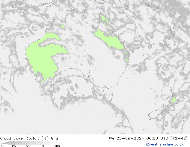 Cloud cover (total) GFS We 25.09.2024 06 UTC