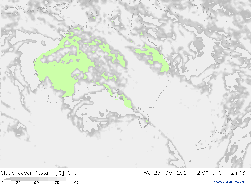 Bewolking (Totaal) GFS wo 25.09.2024 12 UTC