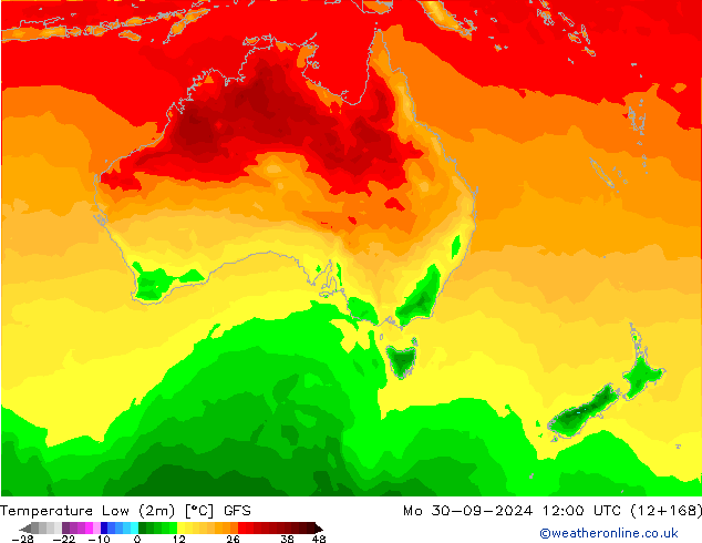 Nejnižší teplota (2m) GFS Po 30.09.2024 12 UTC