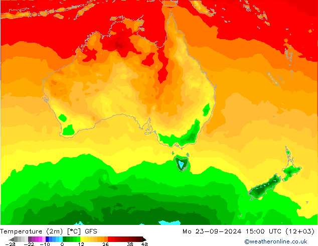 Temperatura (2m) GFS lun 23.09.2024 15 UTC