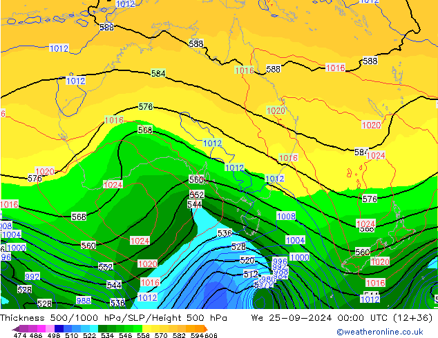 Dikte 500-1000hPa GFS wo 25.09.2024 00 UTC