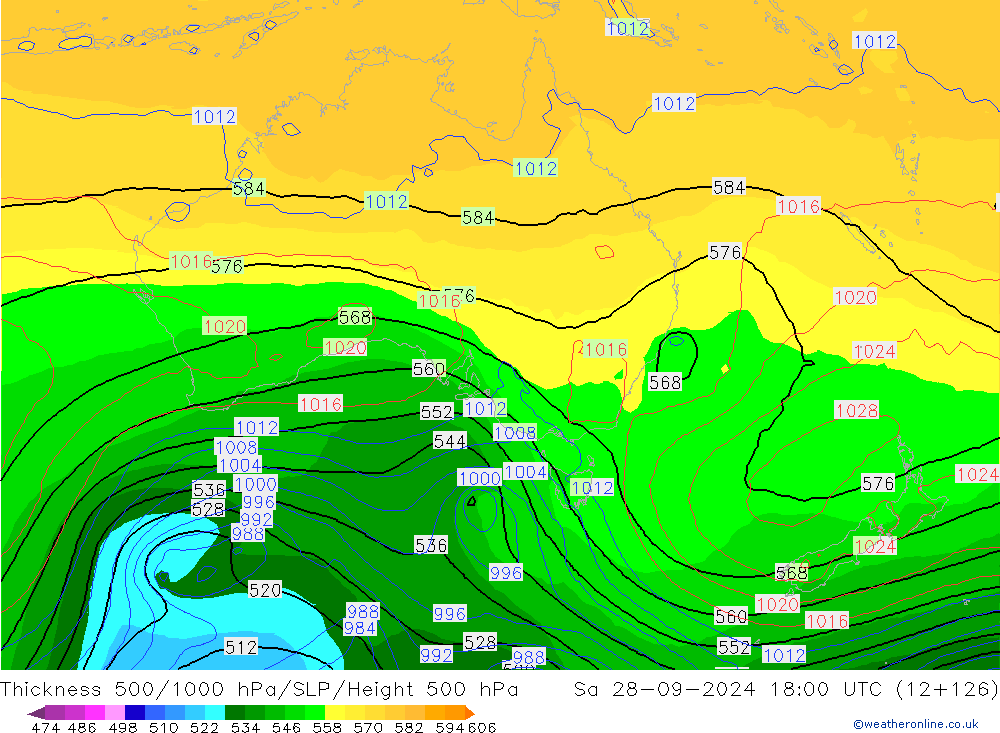 Thck 500-1000гПа GFS сб 28.09.2024 18 UTC