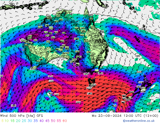 Vent 500 hPa GFS lun 23.09.2024 12 UTC