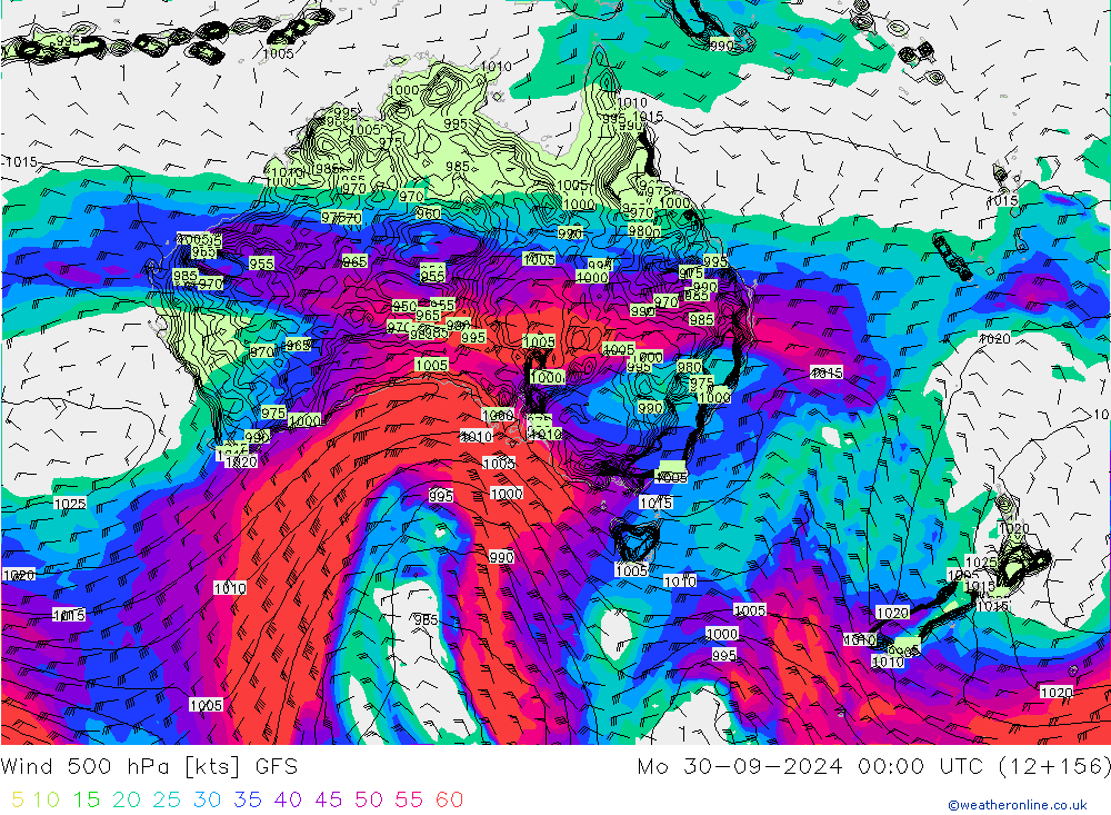 ветер 500 гПа GFS пн 30.09.2024 00 UTC