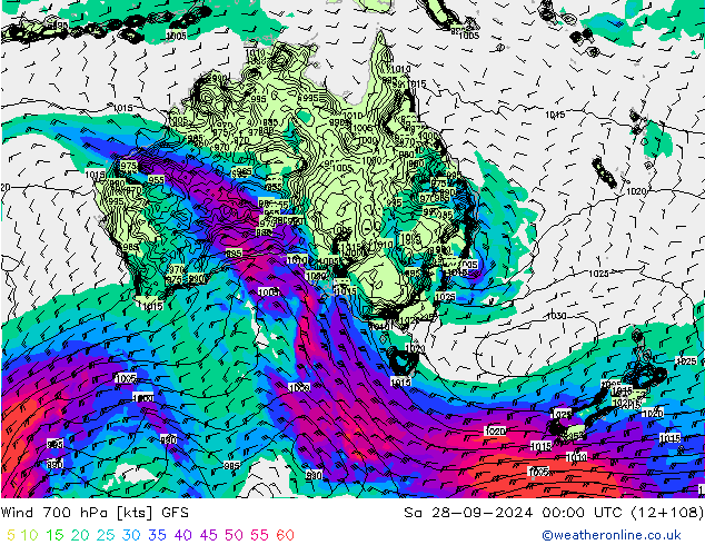 Wind 700 hPa GFS Sa 28.09.2024 00 UTC