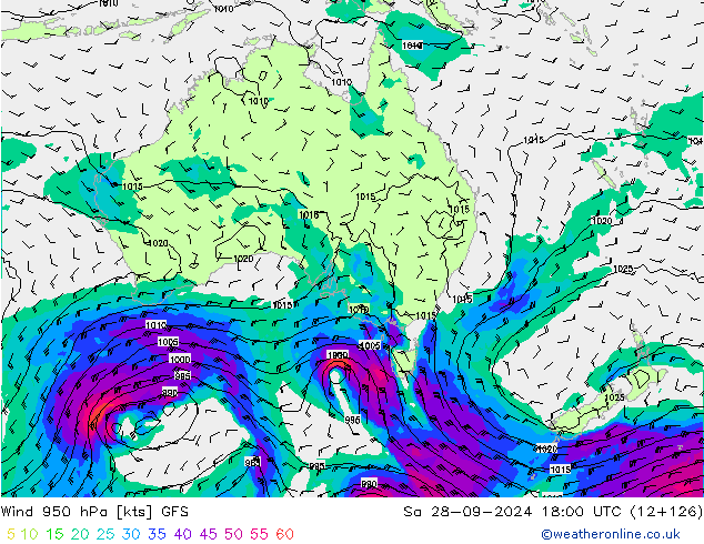 Rüzgar 950 hPa GFS Cts 28.09.2024 18 UTC