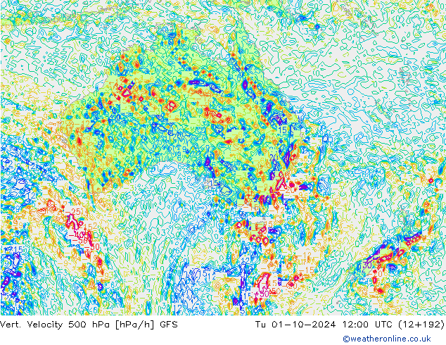 Vert. Velocity 500 hPa GFS Tu 01.10.2024 12 UTC