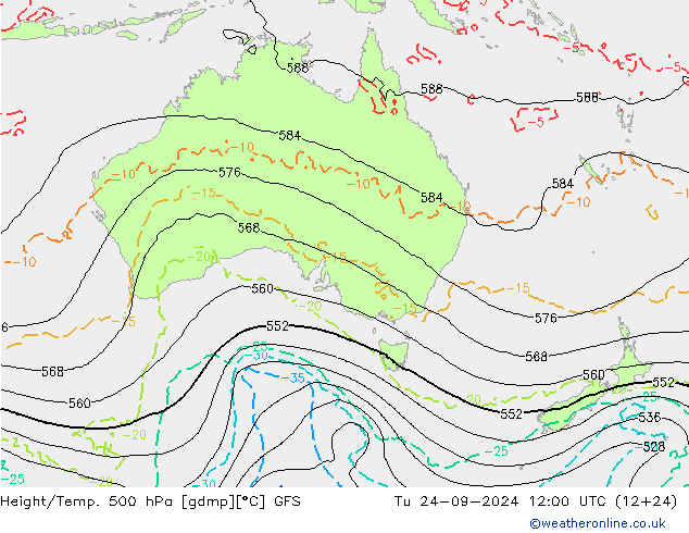 Z500/Rain (+SLP)/Z850 GFS Tu 24.09.2024 12 UTC