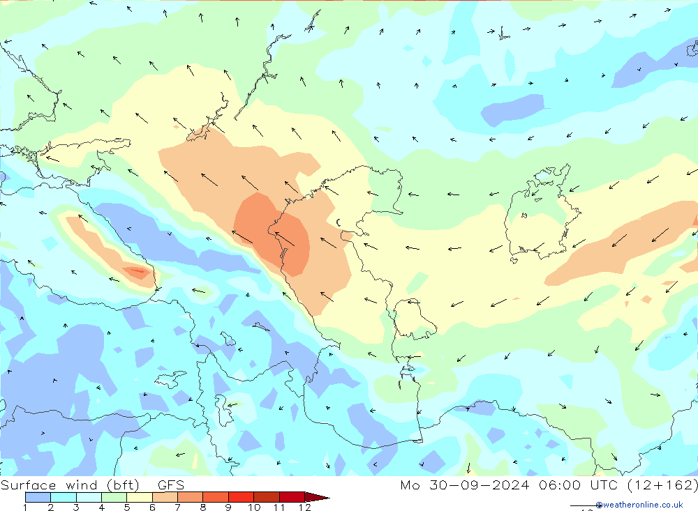  10 m (bft) GFS  30.09.2024 06 UTC