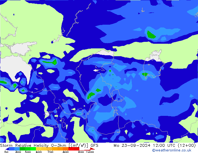 Storm Relative Helicity GFS lun 23.09.2024 12 UTC