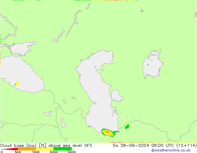 Cloud base (low) GFS sáb 28.09.2024 06 UTC