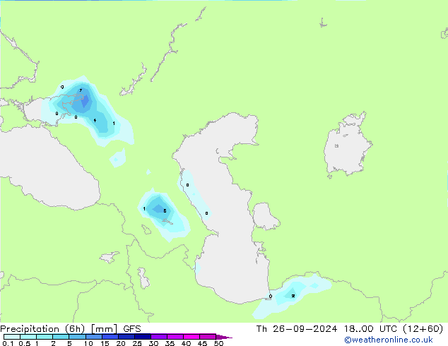 Totale neerslag (6h) GFS do 26.09.2024 00 UTC