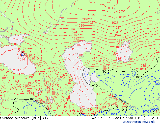 pression de l'air GFS mer 25.09.2024 03 UTC