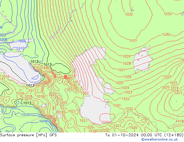 Atmosférický tlak GFS Út 01.10.2024 00 UTC