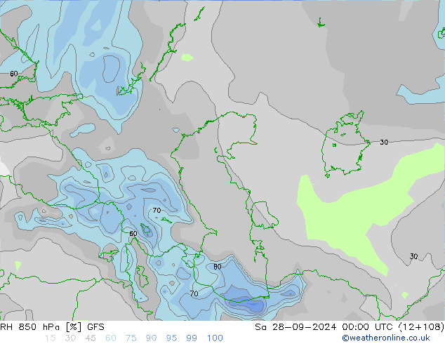 RH 850 hPa GFS Sa 28.09.2024 00 UTC