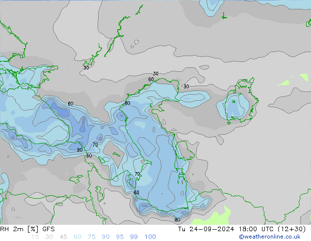 Humedad rel. 2m GFS mar 24.09.2024 18 UTC