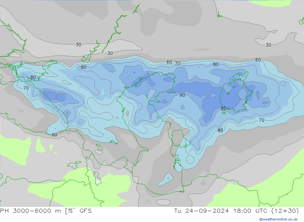 RH 3000-6000 m GFS Tu 24.09.2024 18 UTC