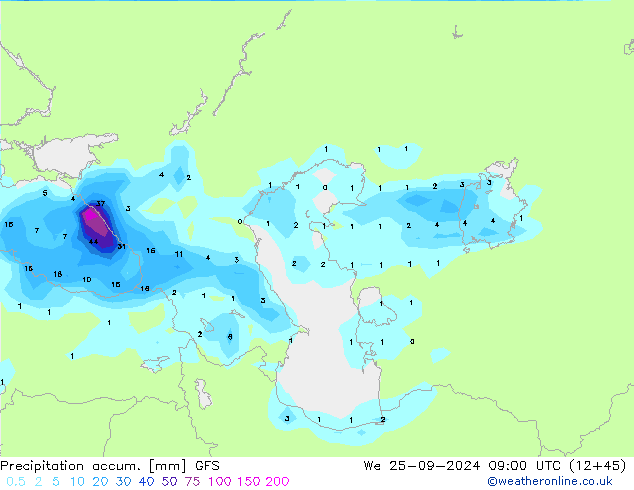 Precipitation accum. GFS We 25.09.2024 09 UTC