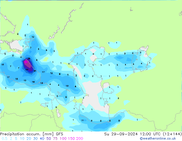 Précipitation accum. GFS dim 29.09.2024 12 UTC