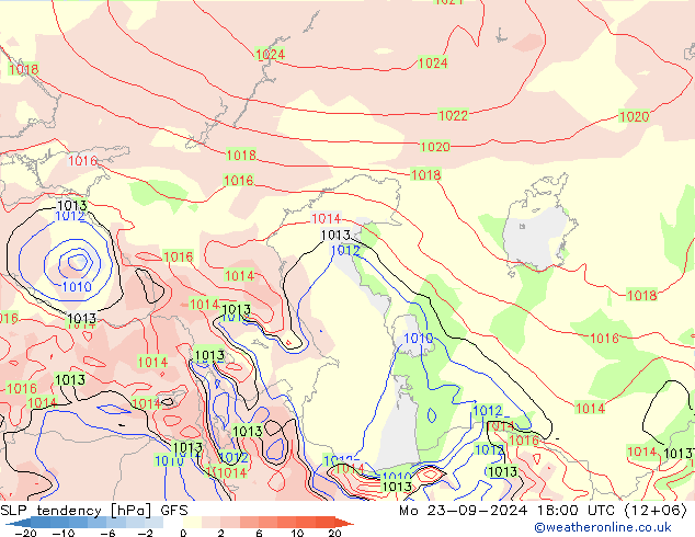 Tendance de pression  GFS lun 23.09.2024 18 UTC