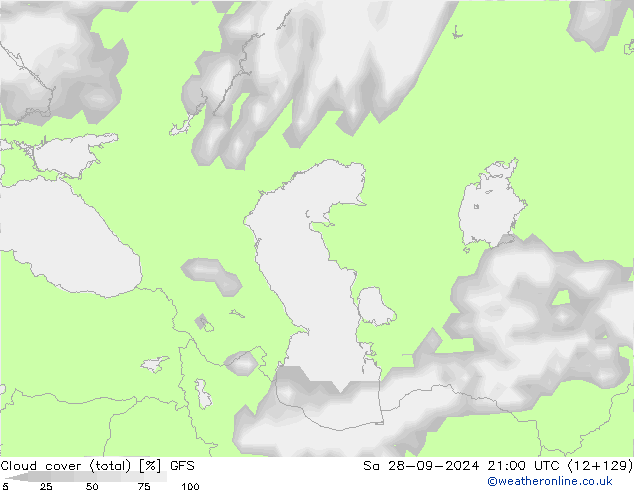 Cloud cover (total) GFS Sa 28.09.2024 21 UTC