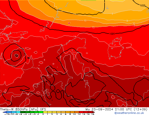 Theta-W 850hPa GFS Seg 23.09.2024 21 UTC