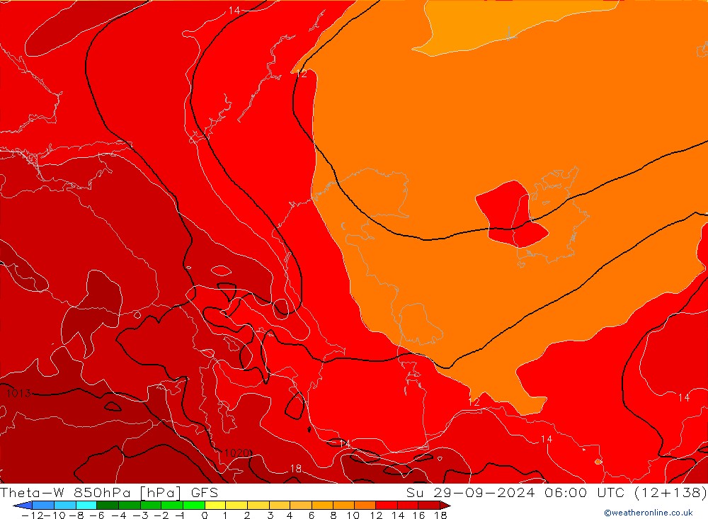 Theta-W 850hPa GFS Su 29.09.2024 06 UTC