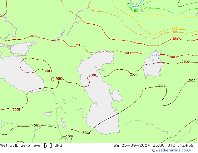 Wet bulb zero level GFS  25.09.2024 03 UTC