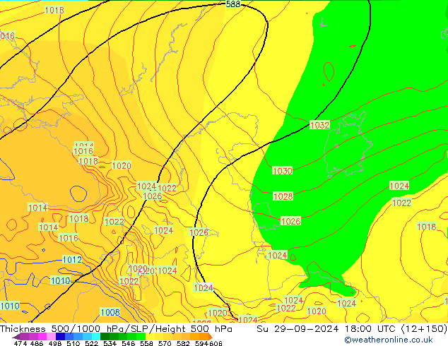 Thck 500-1000hPa GFS Su 29.09.2024 18 UTC