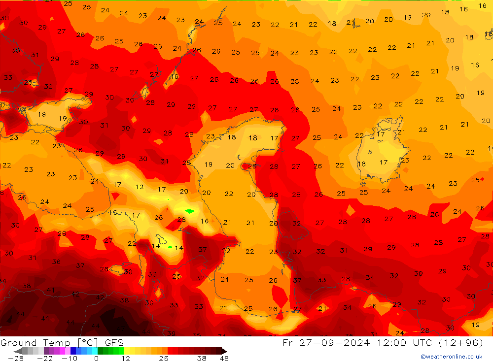 температура от 0-10 см GFS пт 27.09.2024 12 UTC