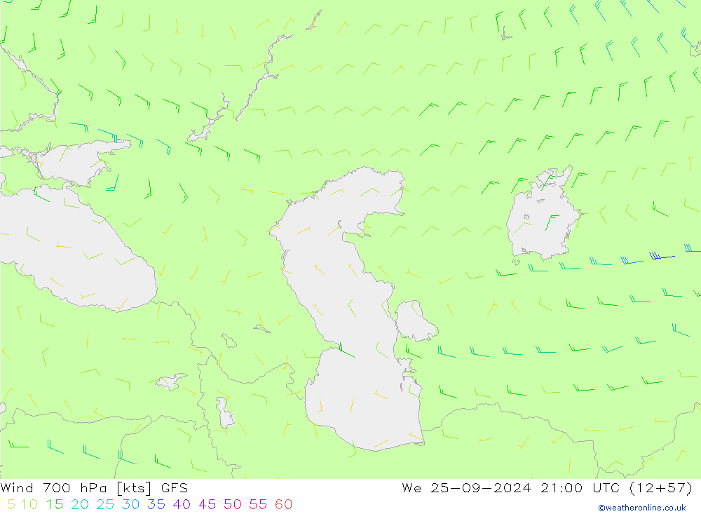 wiatr 700 hPa GFS śro. 25.09.2024 21 UTC