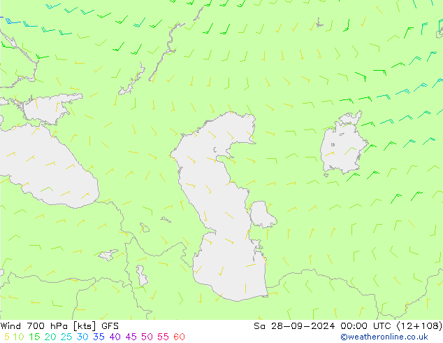 Wind 700 hPa GFS So 28.09.2024 00 UTC