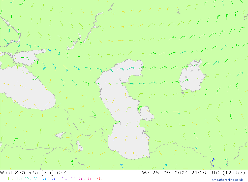 Wind 850 hPa GFS We 25.09.2024 21 UTC