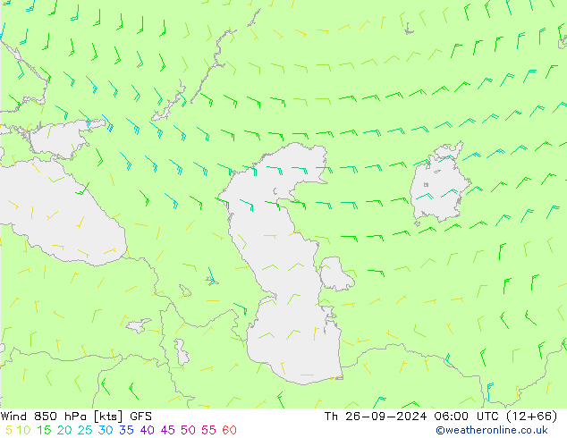 Viento 850 hPa GFS jue 26.09.2024 06 UTC