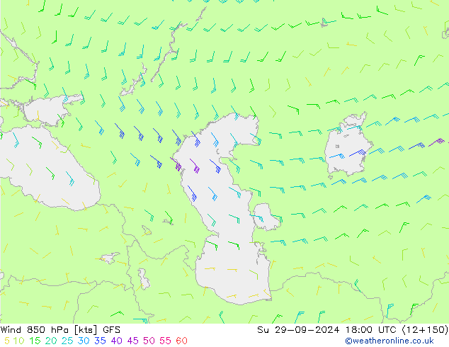 Wind 850 hPa GFS Su 29.09.2024 18 UTC