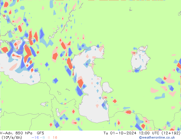 V-Adv. 850 hPa GFS wto. 01.10.2024 12 UTC