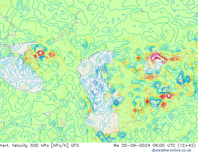 Vert. Velocity 500 гПа GFS ср 25.09.2024 06 UTC