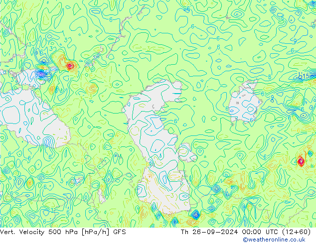 500 hPa Dikey Hız GFS Per 26.09.2024 00 UTC