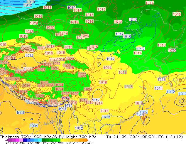 Thck 700-1000 hPa GFS wto. 24.09.2024 00 UTC