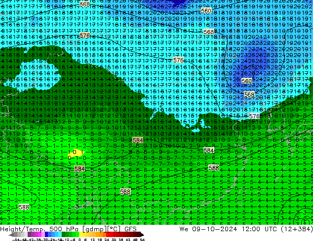 Height/Temp. 500 hPa GFS  09.10.2024 12 UTC