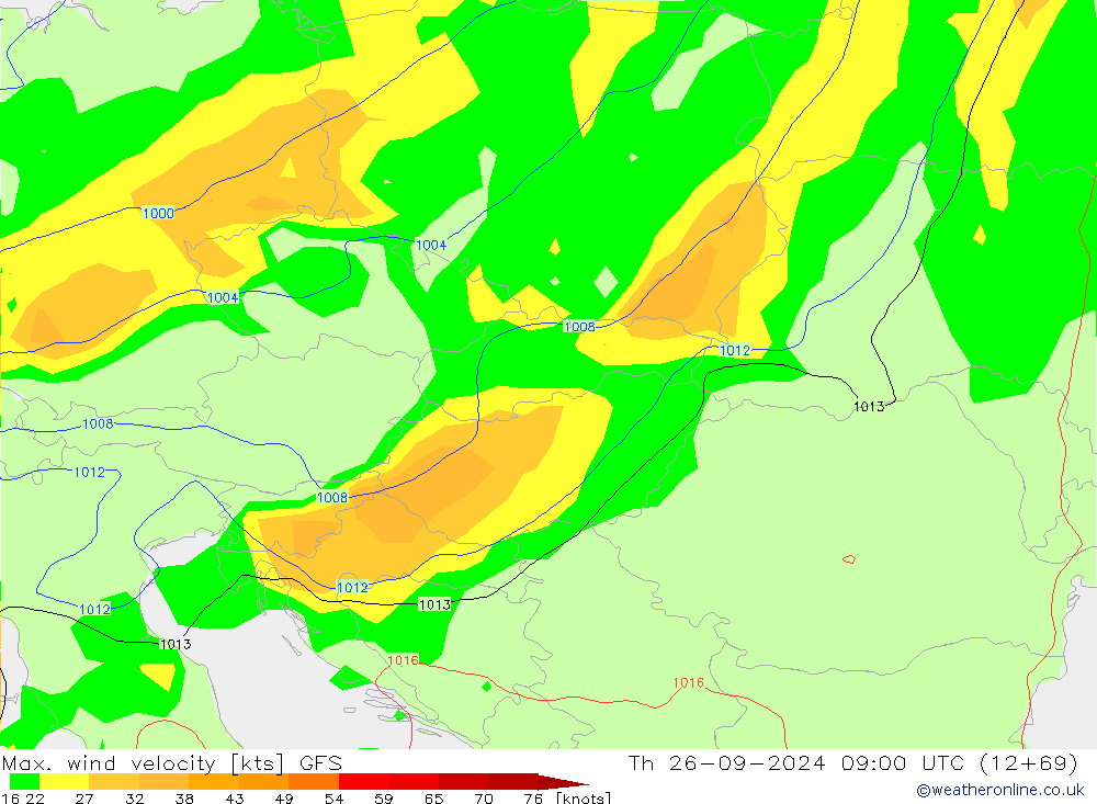 Max. wind velocity GFS Th 26.09.2024 09 UTC