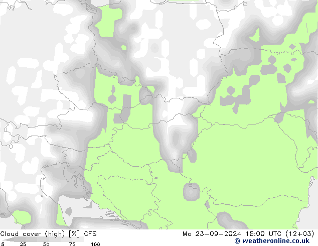 vysoký oblak GFS Po 23.09.2024 15 UTC