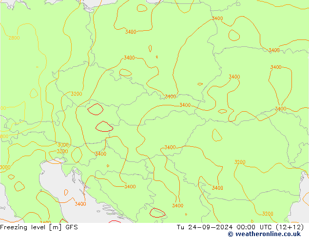 Freezing level GFS Tu 24.09.2024 00 UTC