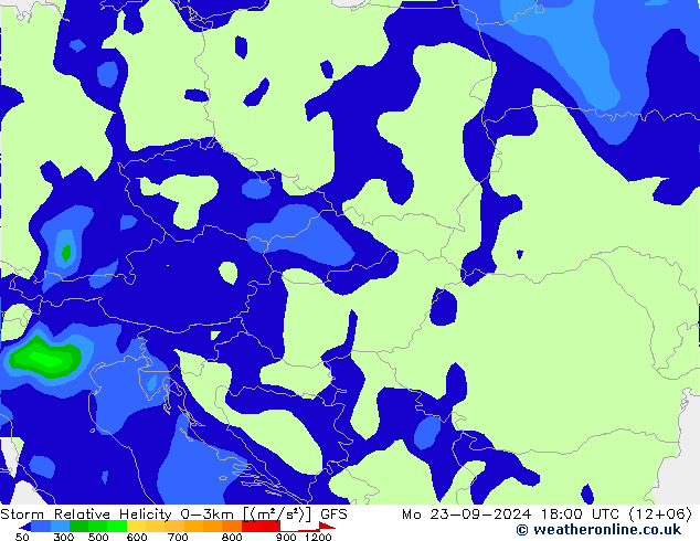 Storm Relative Helicity GFS lun 23.09.2024 18 UTC