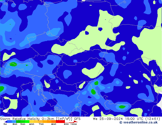 Storm Relative Helicity GFS ср 25.09.2024 15 UTC