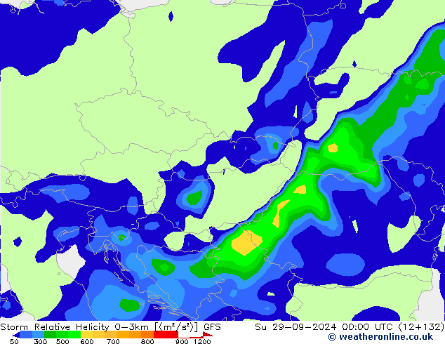 Storm Relative Helicity GFS Вс 29.09.2024 00 UTC